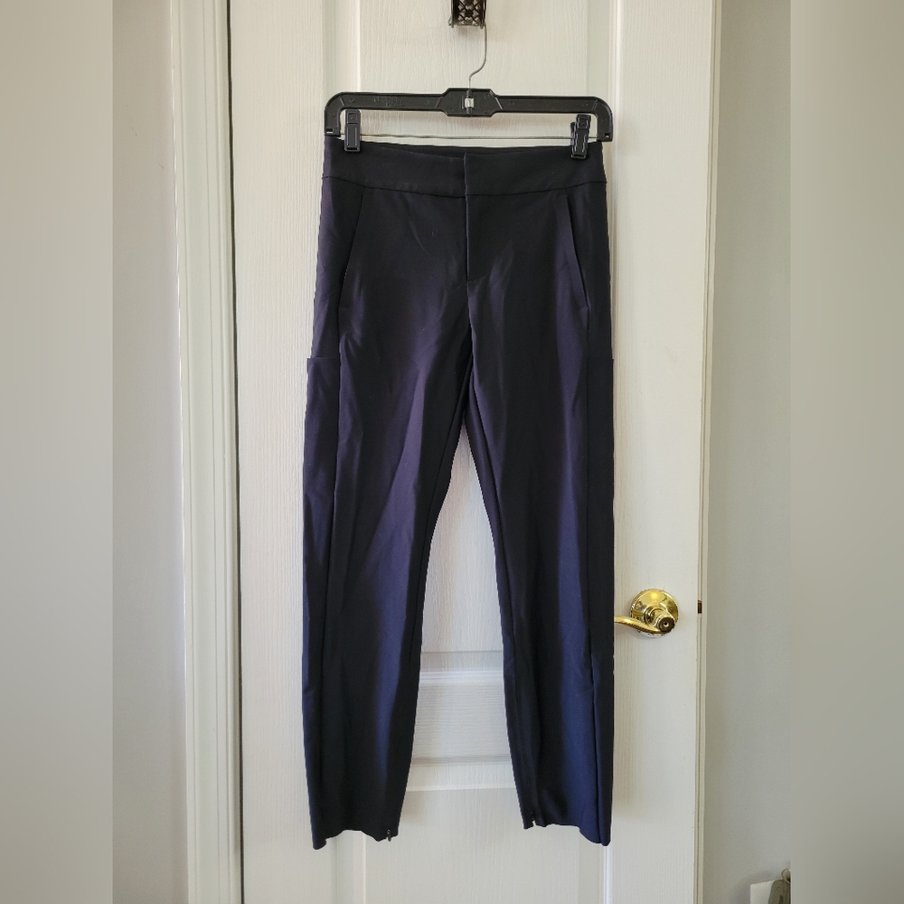 Athleta Stellar Trouser Ankle Zip High Rise Pants Black 2 Petite Travel Work